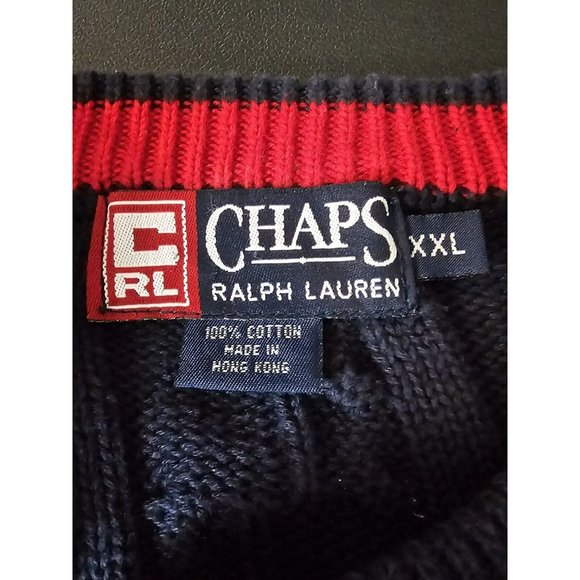 Chaps Ralph Lauren Vintage Chunky Cable Knit Sweater Men's 2XL Blue 90s Crown‎ - Picture 6 of 9